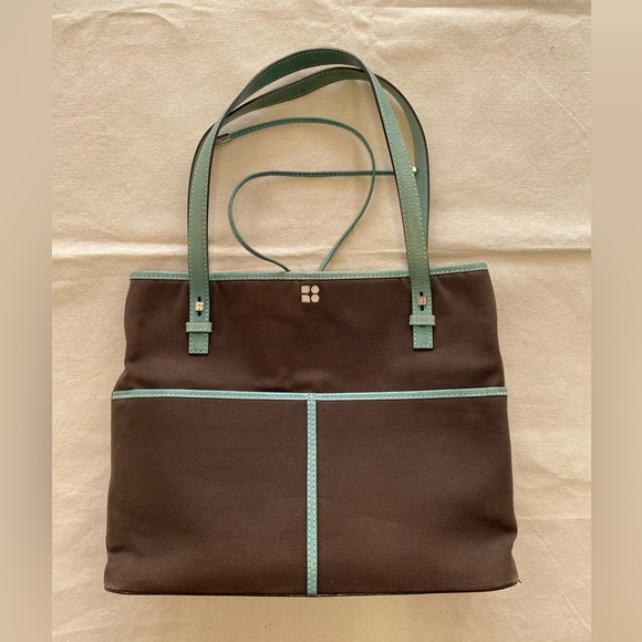 kate spade Handbags - Kate Spade New York Brown Canvas Aqua Leather Casual Mini Tote Bag
